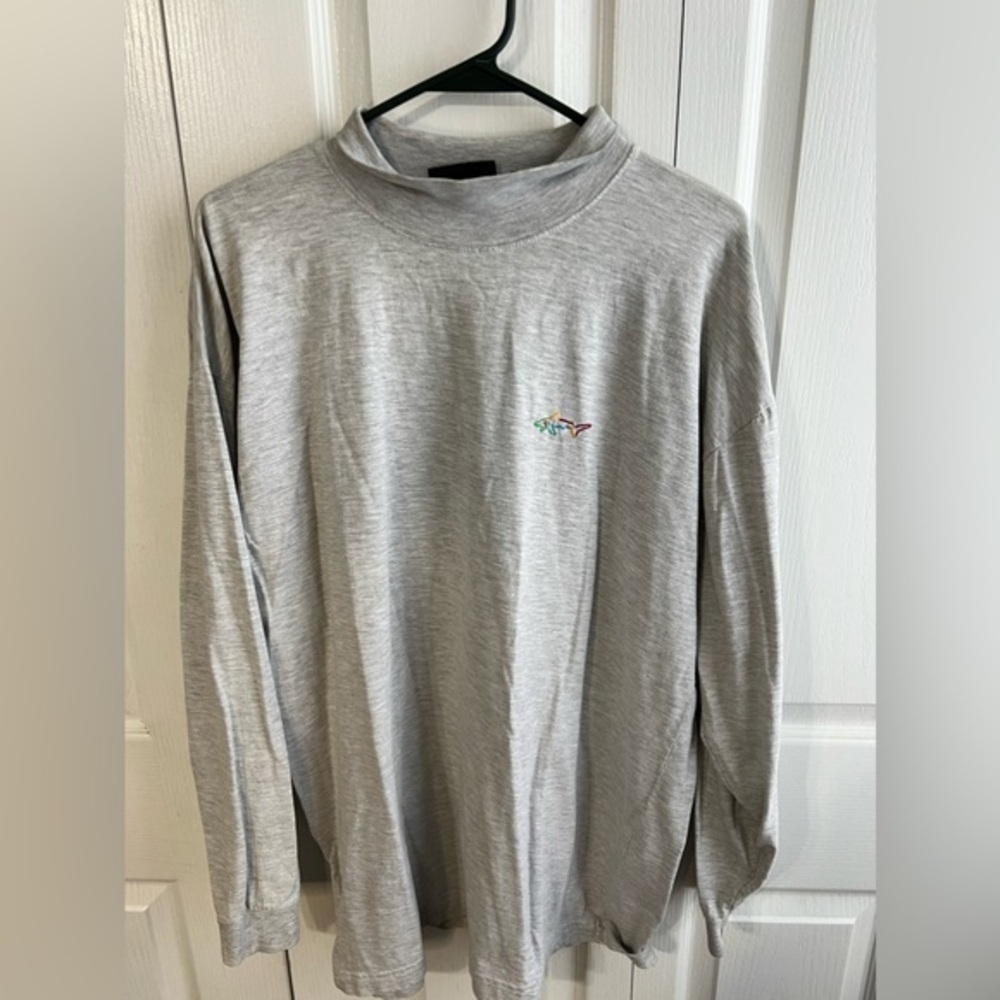 Greg Norman Attack Life Gray Graphic Long Sleeve Mock Neck Tee Men's Large Shark